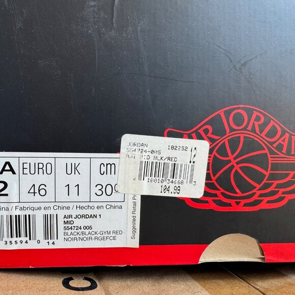 Air Jordan 1 Mid Gym Red Black Men's Size 12 - Lightly Used - Picture 2 of 9